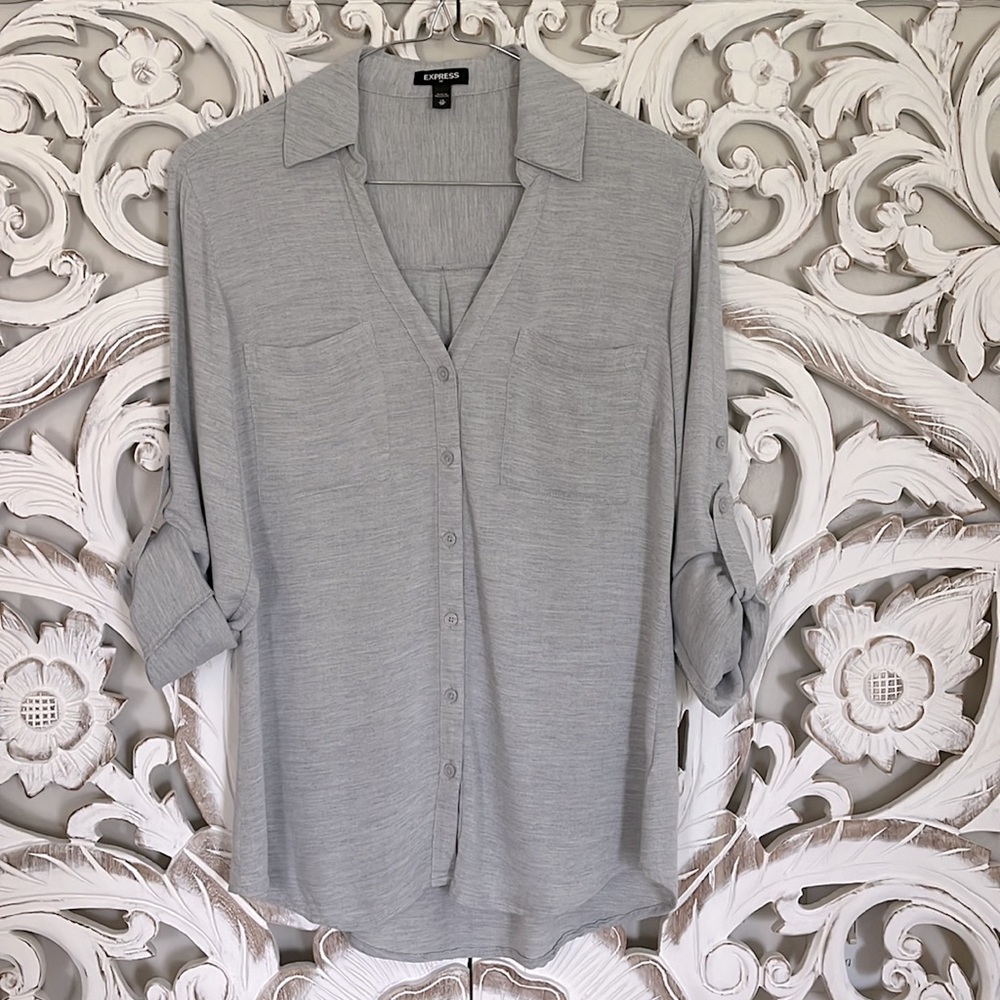 Express Gray Button-Down Top - Picture 3 of 7